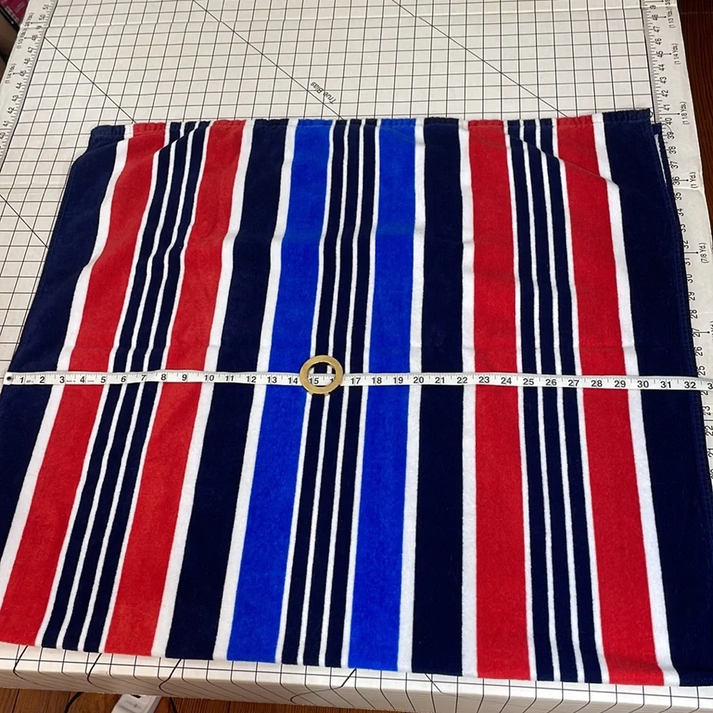 Red, white, blue striped terry-cloth beach towel